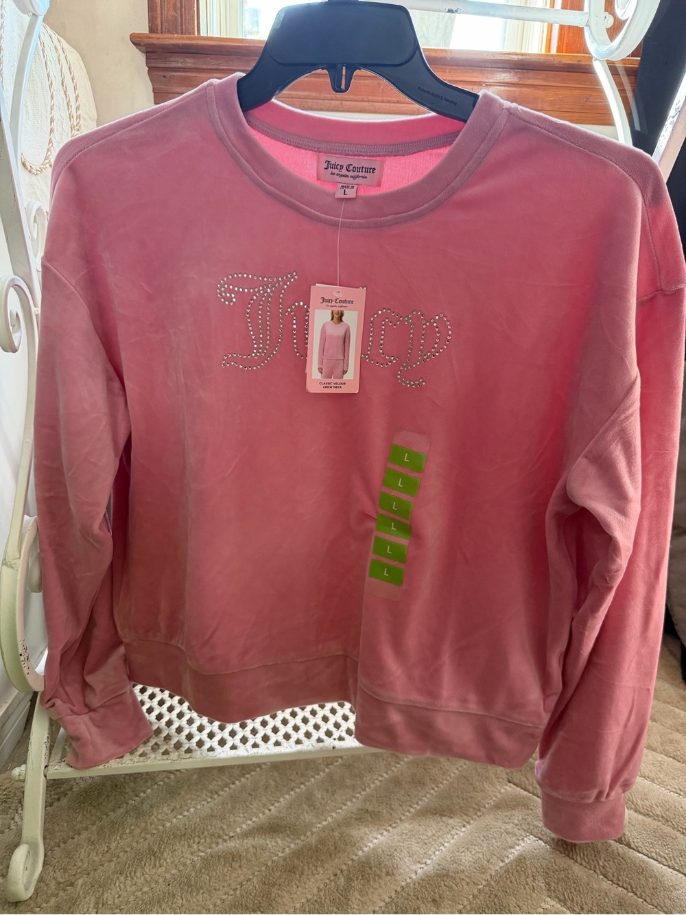 Juicy Couture Pink Velour Classic Crew Neck Sweatshirt